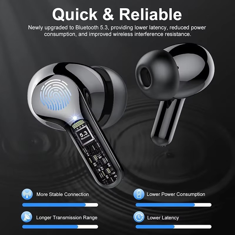 Wireless Earbuds BT5.3 HiFi Stereo ENC Noise Cancelling 48H LED Display IP7 Wate