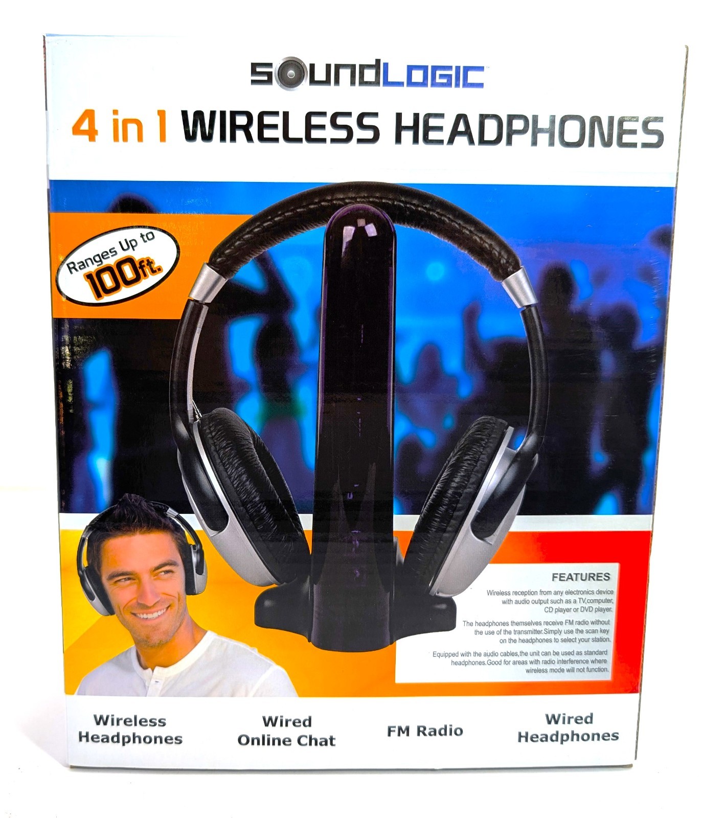 SoundLogic 4 In 1 Wireless Headphones With FM Radio Online Chat Wired Option