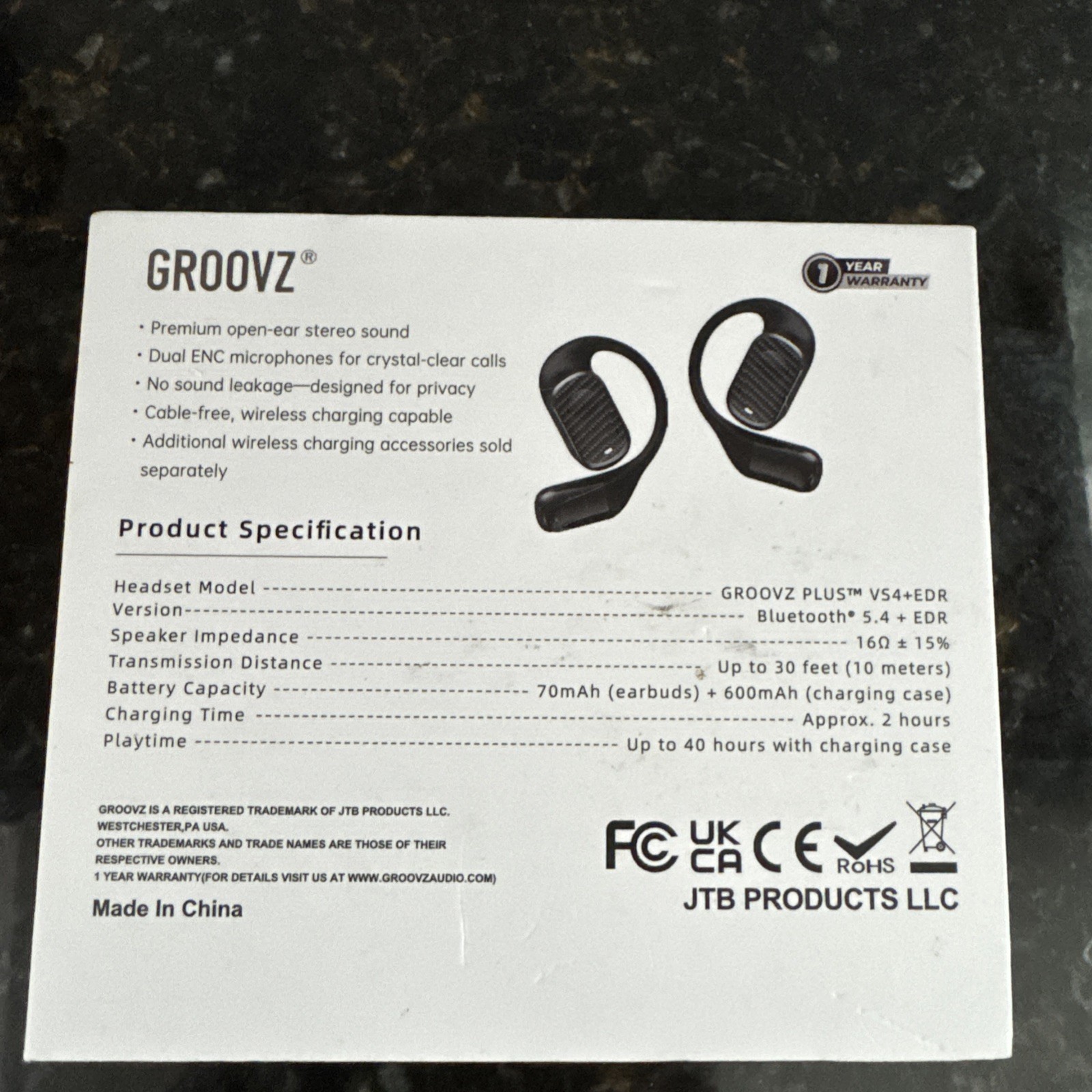GROOVZ PLUS OPEN EAR HEADPHONES BLACK GRAPHITE WITH CHARGING CASE