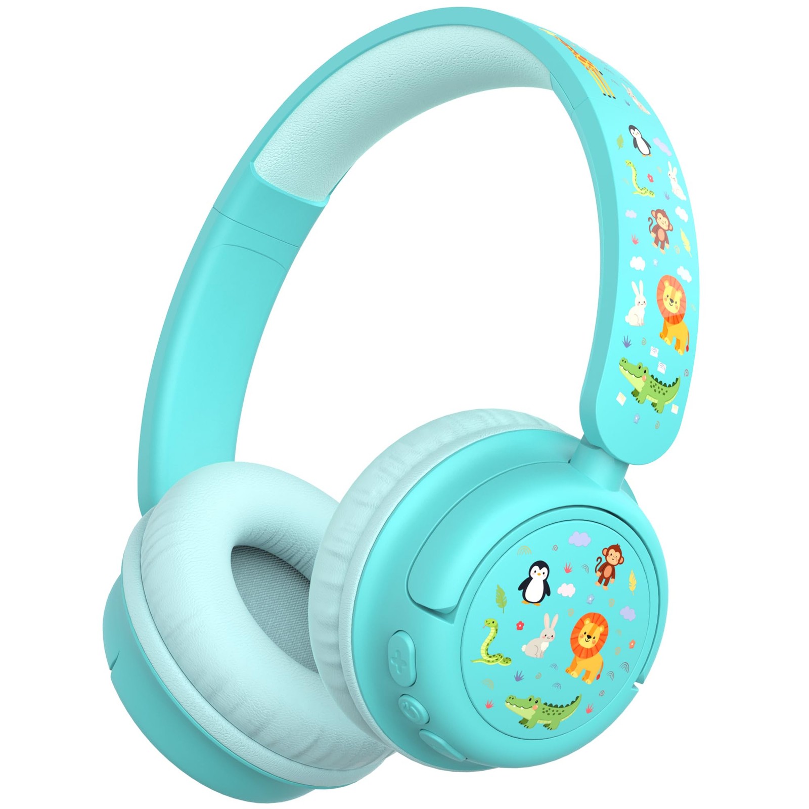 iClever BTH22 Green Kids Headphones: 60H Play, Safe Vol, BT 5.4, USB-C, AUX