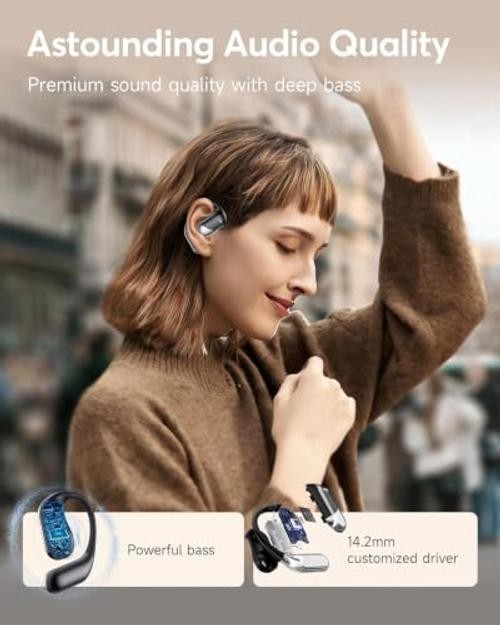 Open Ear Earbuds, Over Ear Bluetooth 6.1 Translation Headphone Soft Onyx Black