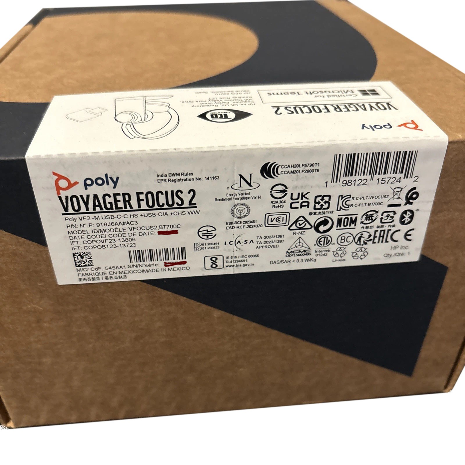 Brand New Poly Voyager Focus 2 Stereo USB-C Headset Noise Cancellation 9T9J6AA