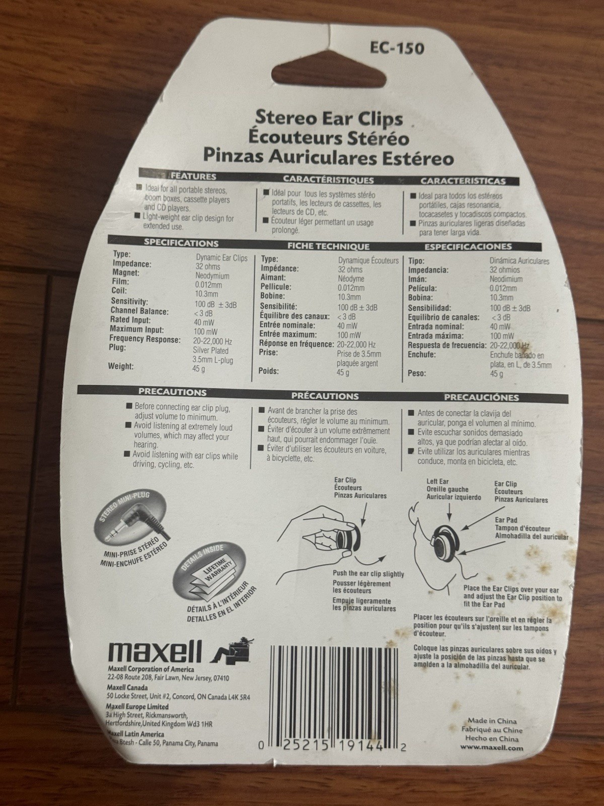 Maxell EC-150 Earclip Headphones (FREE SHIPPING)