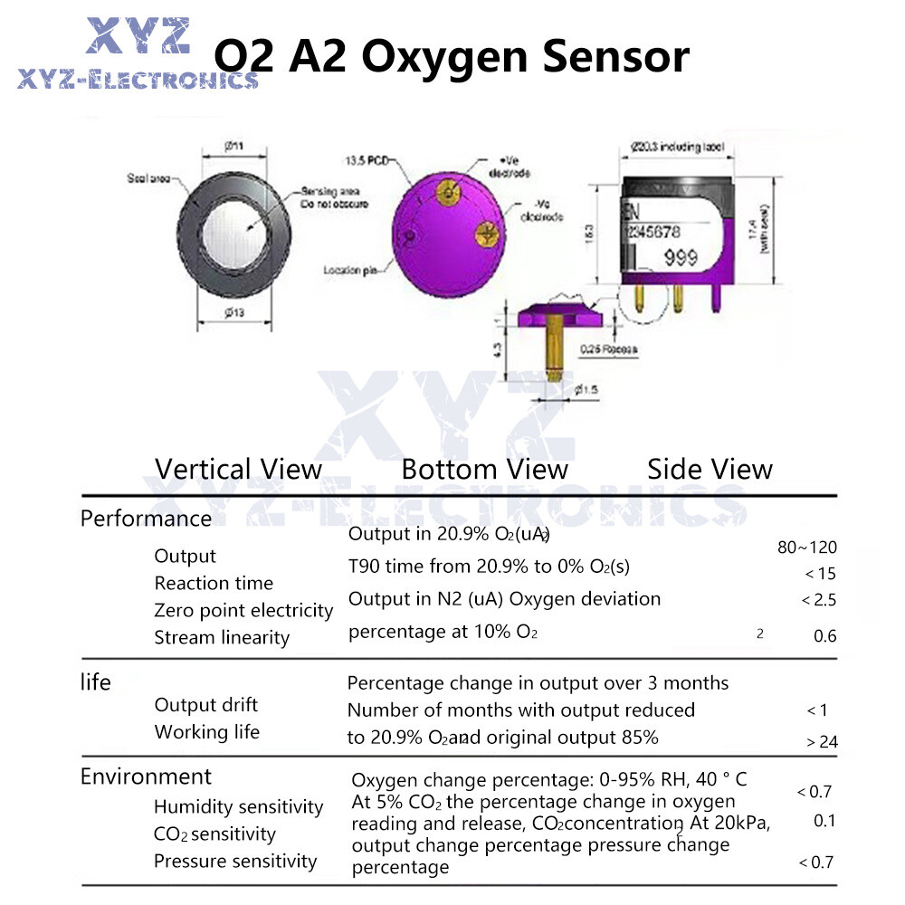 10pcs O2-A2 Oxygen Sensor 02-A2 Oxygen Detector