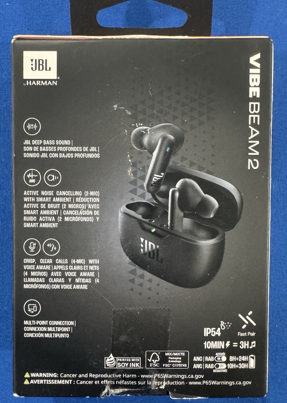 JBL Vibe Beam 2 True Wireless In-Ear Earbuds Active Noise Cancelling Black