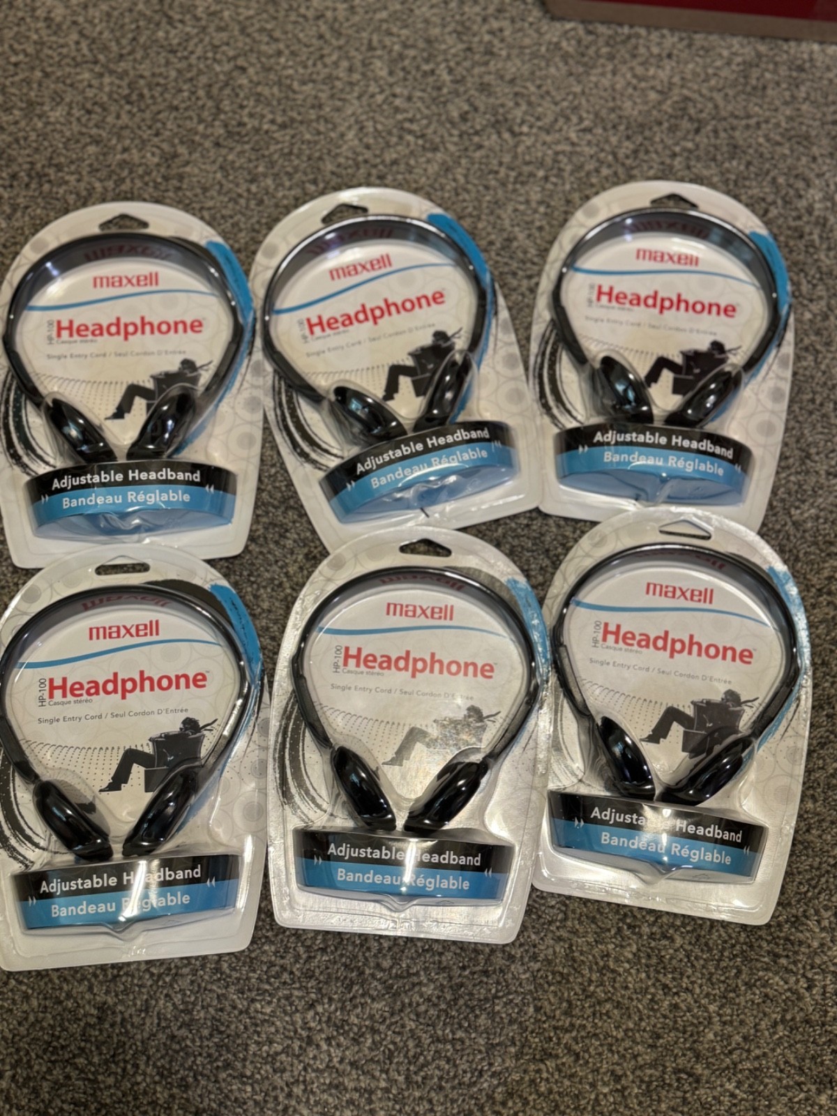 Lot of 6 pairs – Maxell HP-100 Lightweight Adjustable Stereo Headphones wired