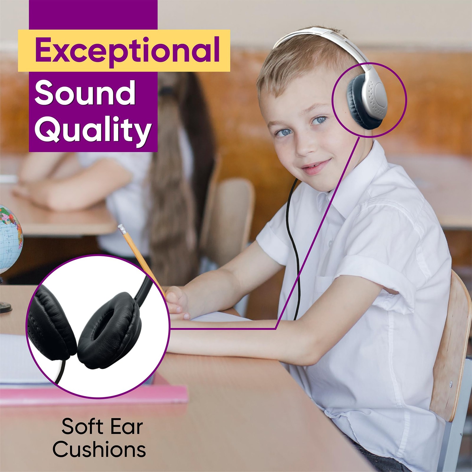Wired On-Ear Leather Headphones with 3.5mm Connector 1-Pack Black Color