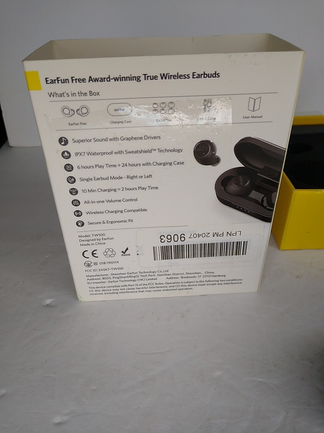 EarFun Free TW100 True Wireless Earbuds IPX7 Waterproof Touch Control USED