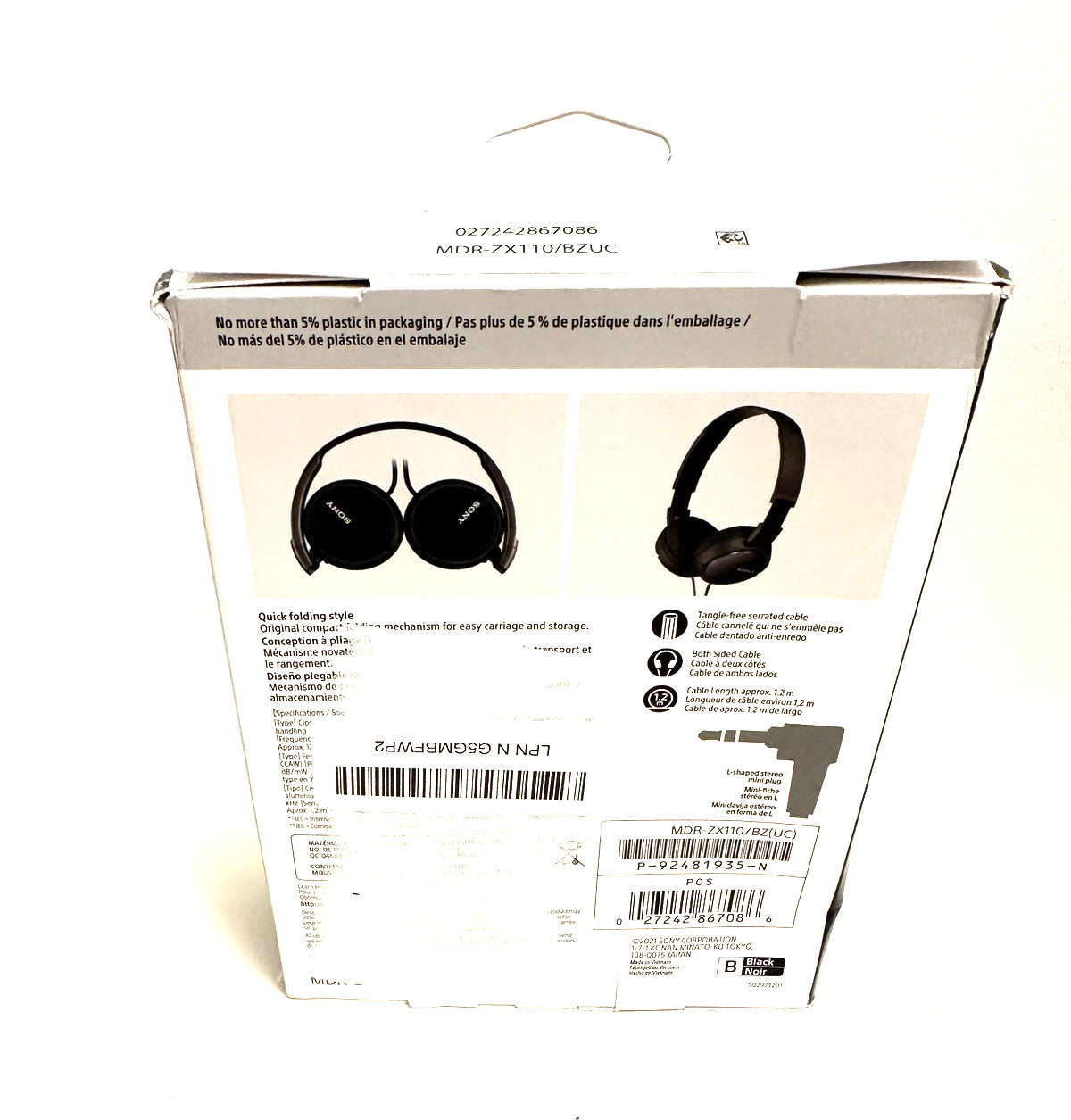 Sony MDR-ZX110 Wired On-Ear Headphones Black 3.5mm Stereo Headset New.