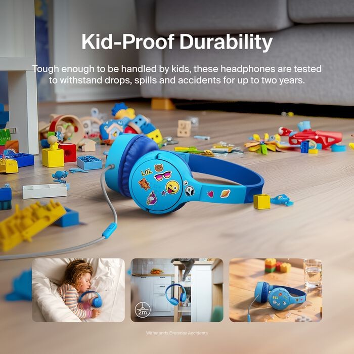 Belkin Kids Headphones Wired, Volume Limited, USB-C 3.5mm Parents Trusted – Blue