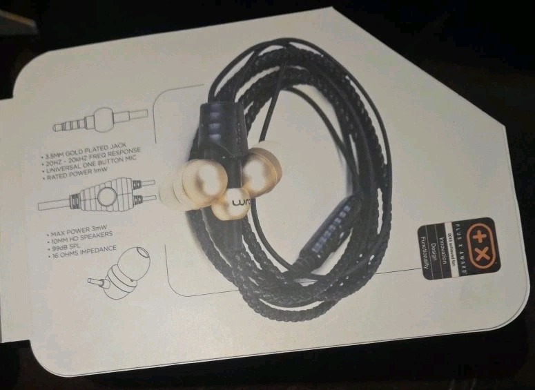 WRAPS Wristband Headphones GOLD Earbuds/Titanium Speakers/Braided Cable/16 Ohms