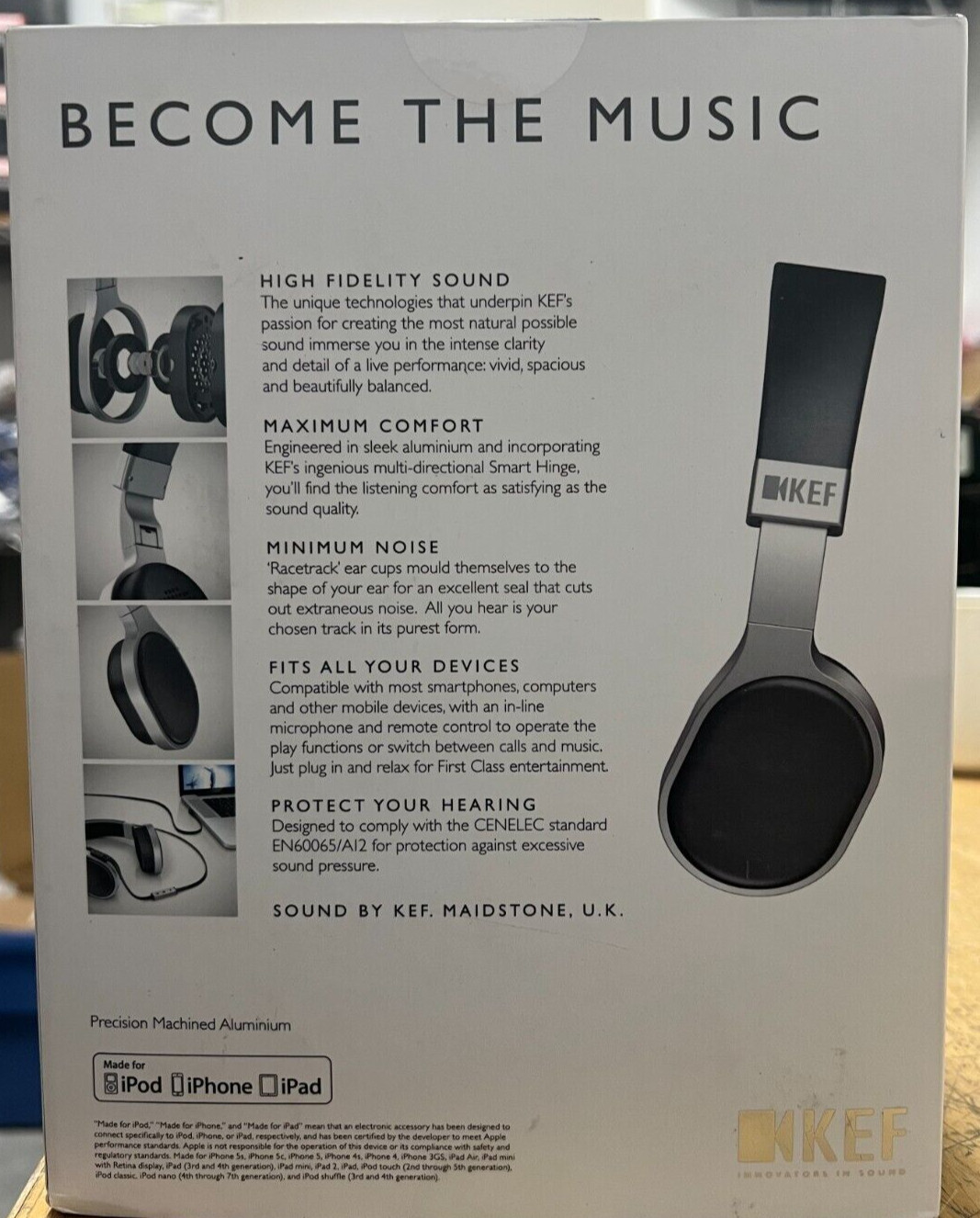 KEF M500 Hi-Fi On-Ear Headphones – Aluminum/White