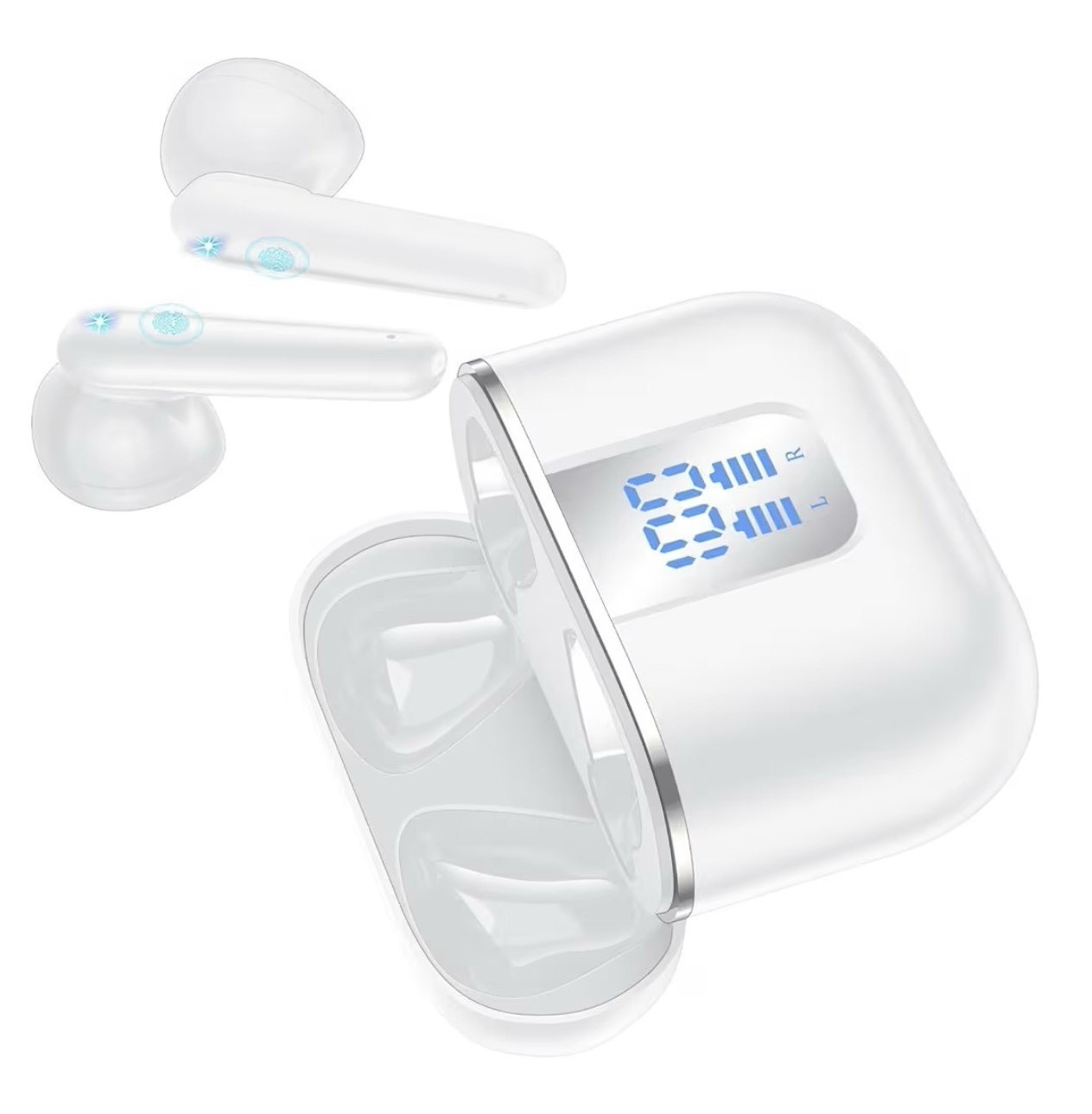 1100 Series White True Wireless Bluetooth In-Ear Earbuds w/ Case, Built-In Mic