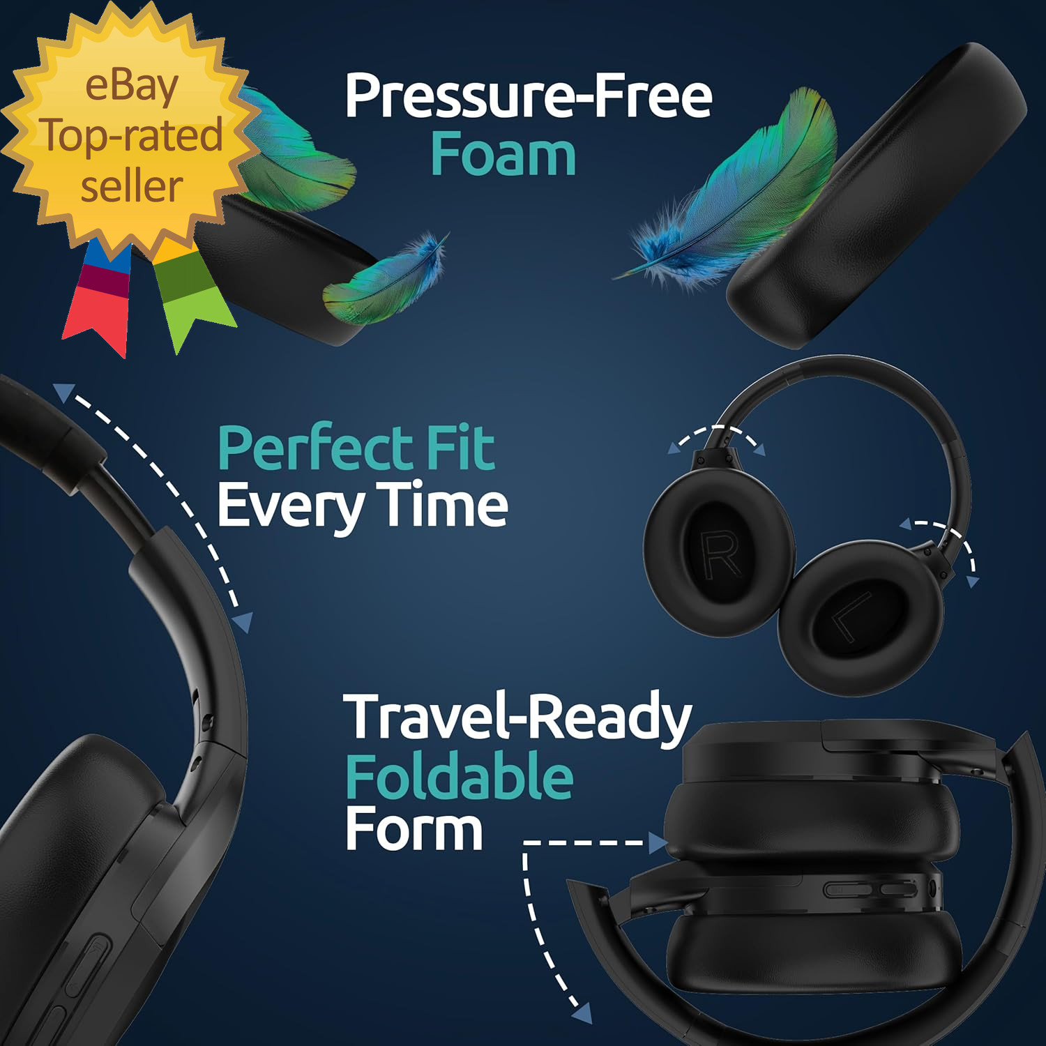 Active Noise Cancelling Headphones Bluetooth over Ear Hi-Fi Stereo100H Playback