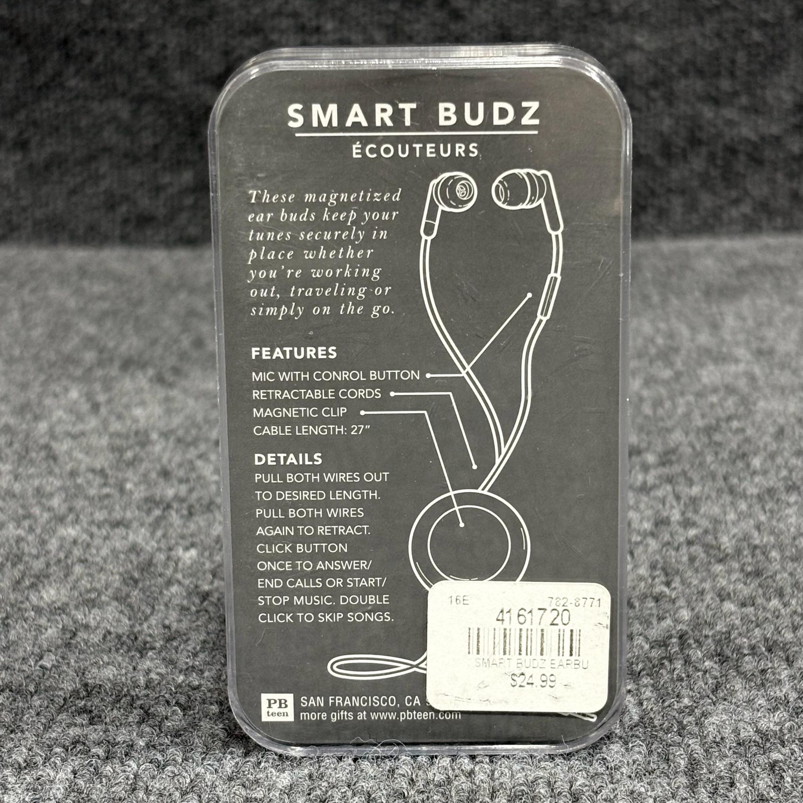 PBteen Triple C Smart Budz In-Ear Earbuds Black Bulldog Retractable Mic 3.5mm