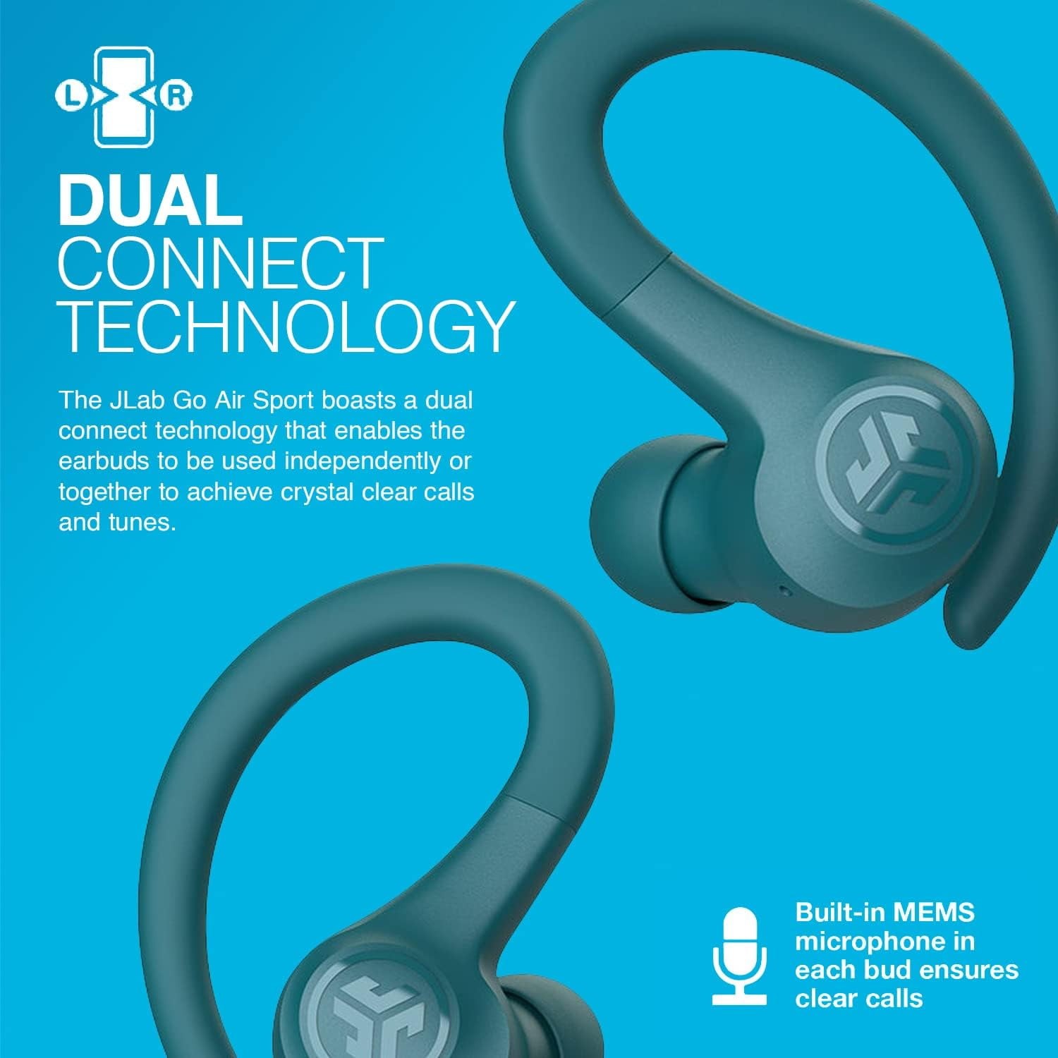 JLab Go Air Sport Bluetooth Earbuds, True Wireless with Charging Case, Teal