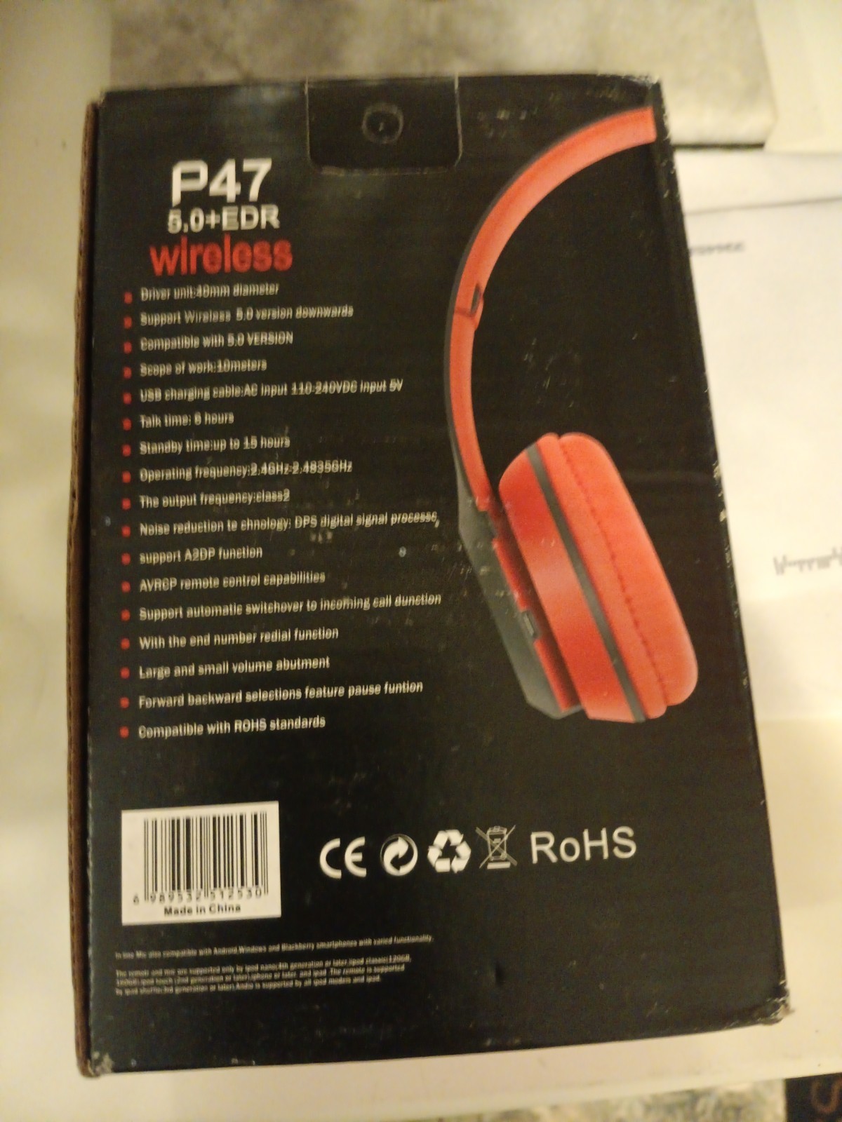 P47 5.0+EDR Wireless Bluetooth Over the Ear Headphones