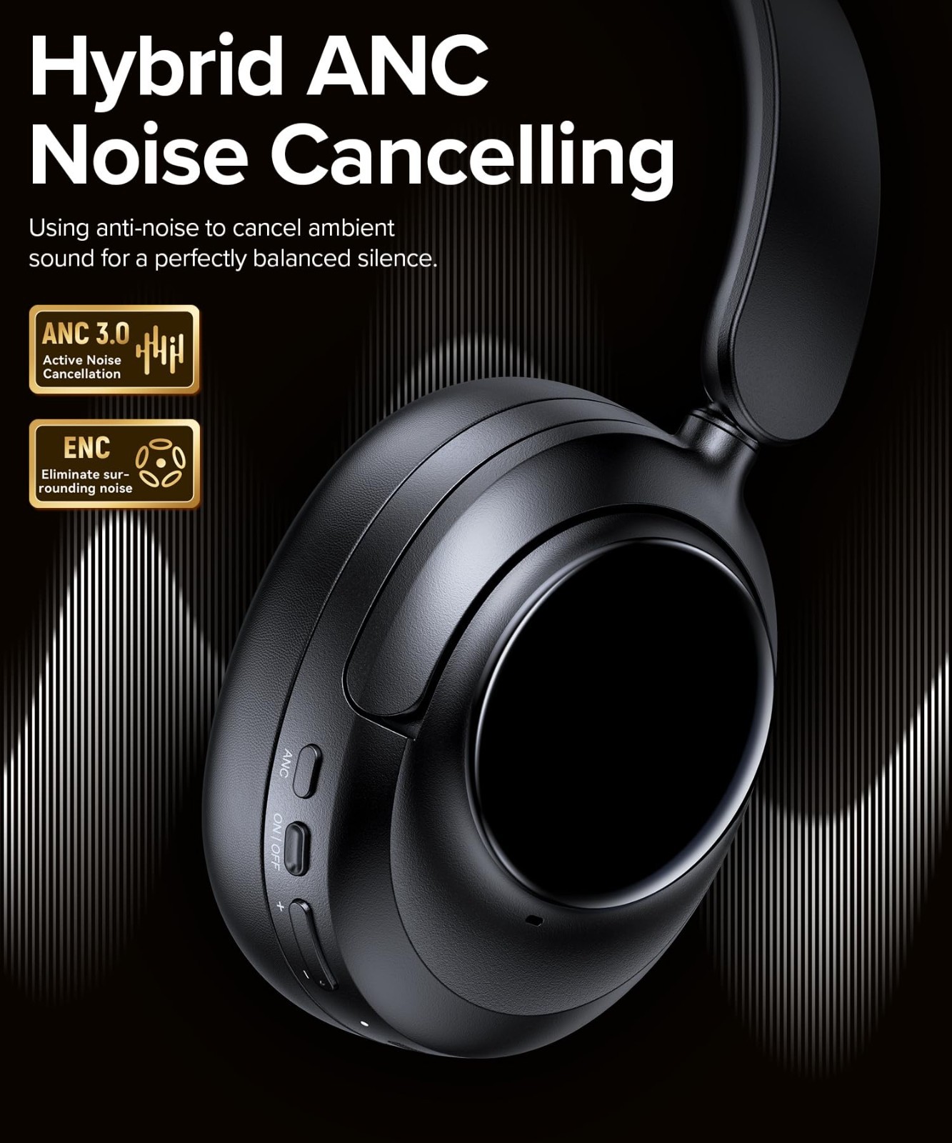 Active Noise Cancelling Bluetooth Headphones, 120H Playtime, Hi-Res Audio, 5-Mic