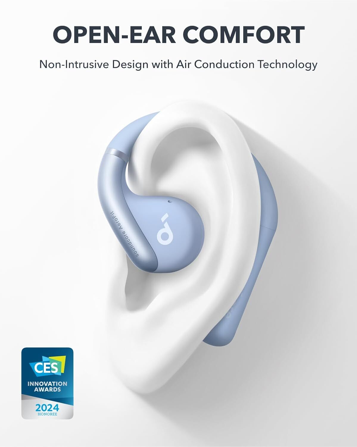 Soundcore AeroFit Open-Ear Headphones Snug Fit Ear Hook Earbuds Waterproof 4Mics