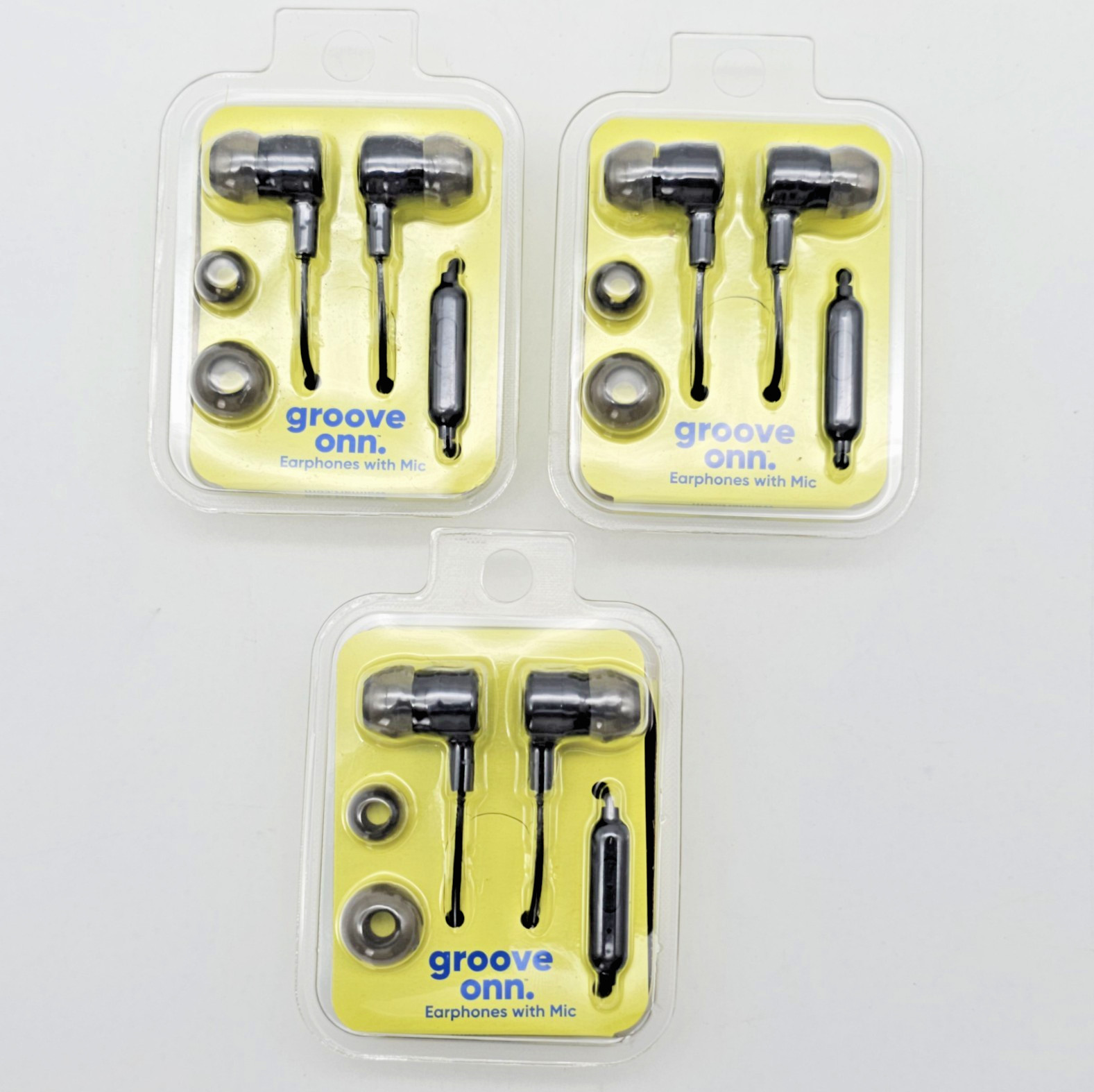 3 Pair Walmart Onn Earphones Earbuds Headphone Black 3 Silicone Tips 3.5mm Jack