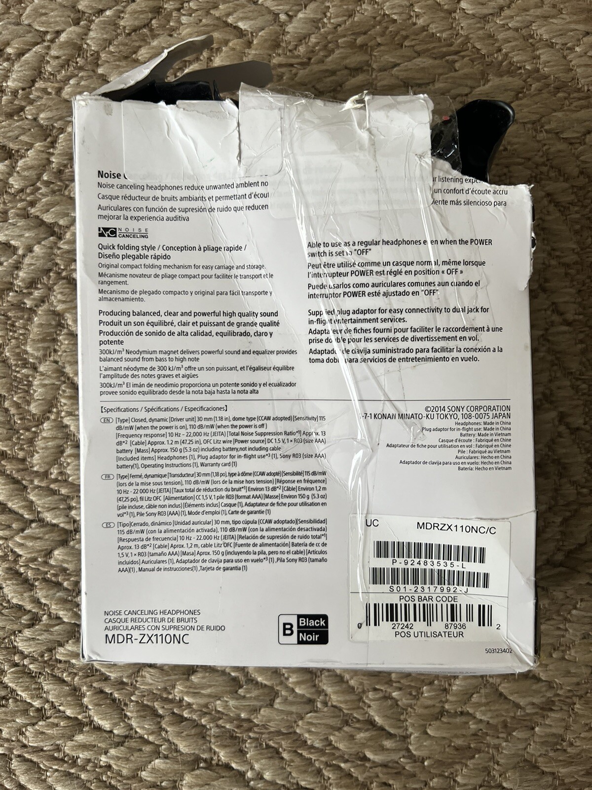 Sony MDRZX110NC Noise Cancelling Wired 80 Hours Battery Life Headphones Black