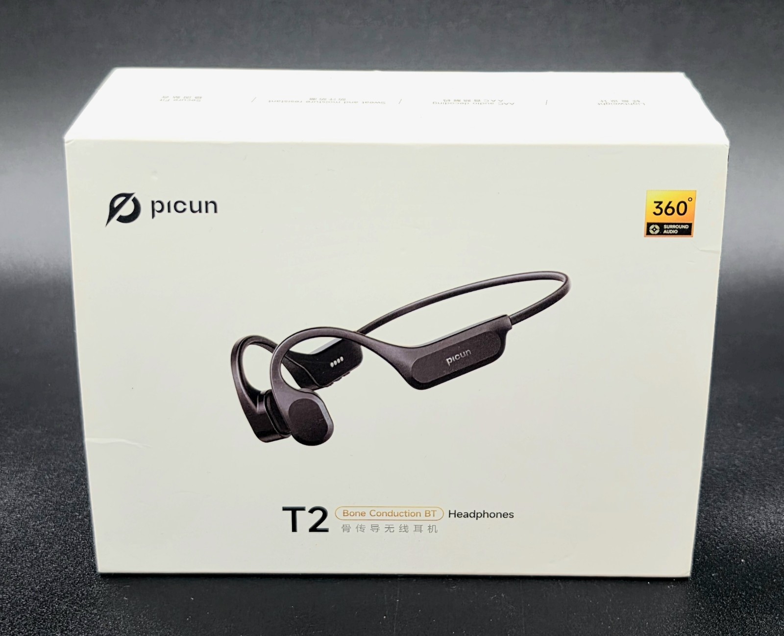 Picun T2 Bone Conduction Wireless Bluetooth Headphones, Black, Lightweight