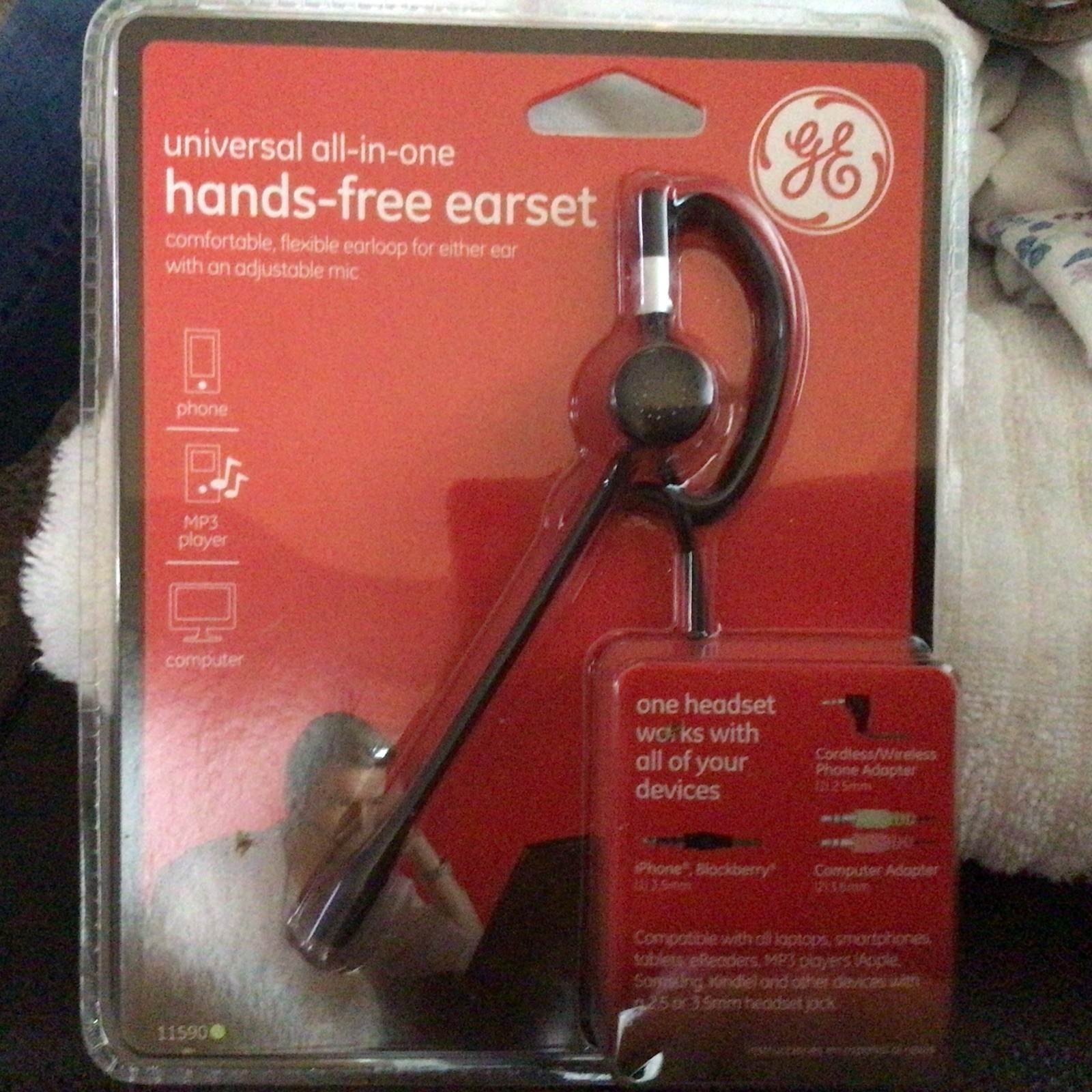 GE 11590 All In One Hands Free Earset W/ Mic… Free Ship NIB
