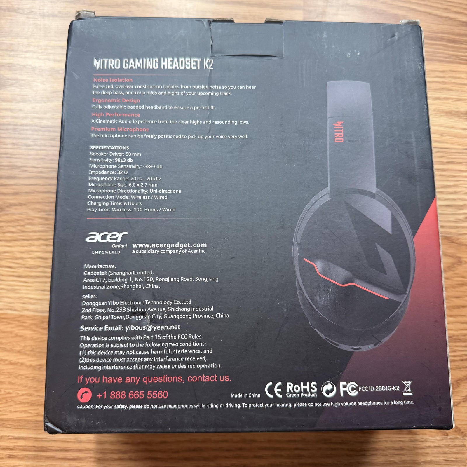 Acer Nitro Gaming Headset K2 Wireless Over-Ear Headphones Black 3.5mm USB PC