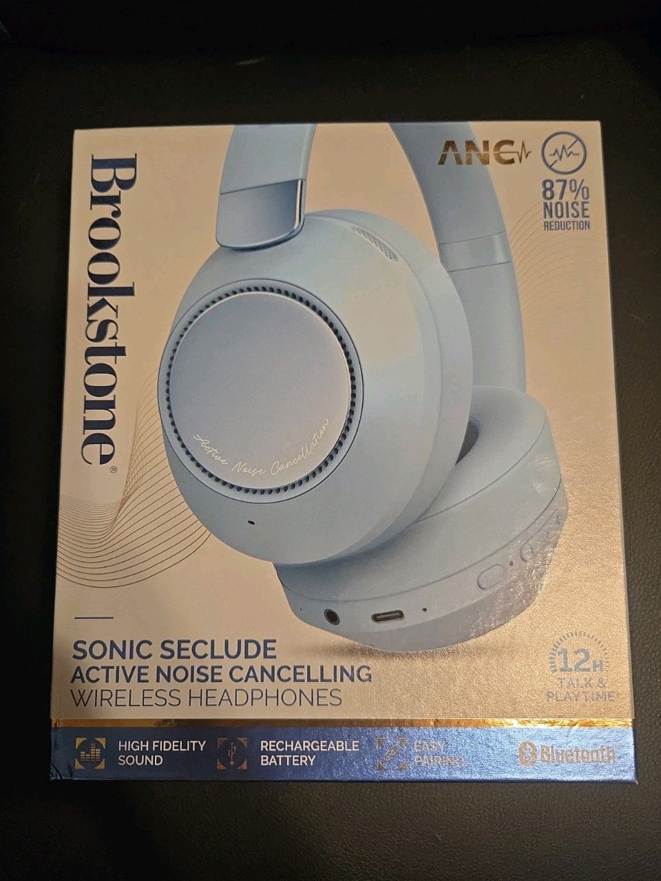 Brookstone Sonic Seclude Active Noise Cancelling Wireless Headphones, Bluetooth
