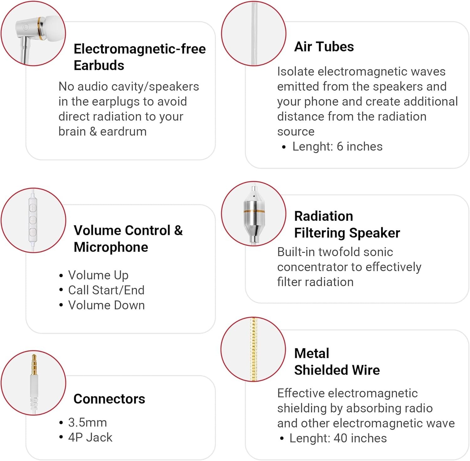 Air Tube Headphones with Microphone, Volume Control, and Carry Case Included