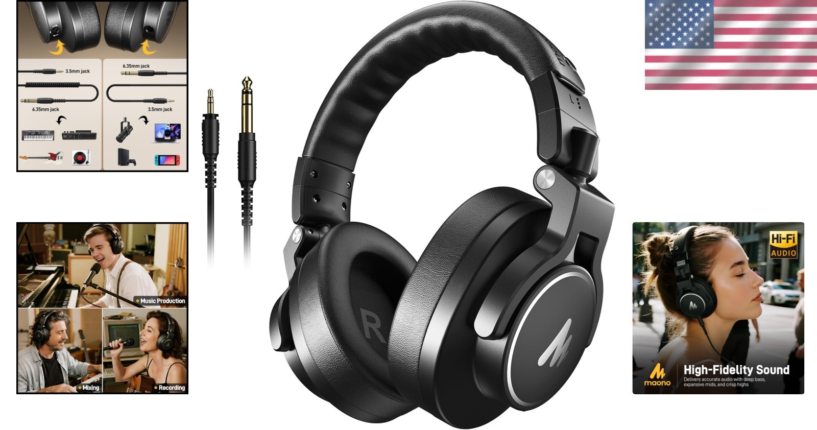 Studio Mixing Headphones with 3.5mm/6.35mm Jack