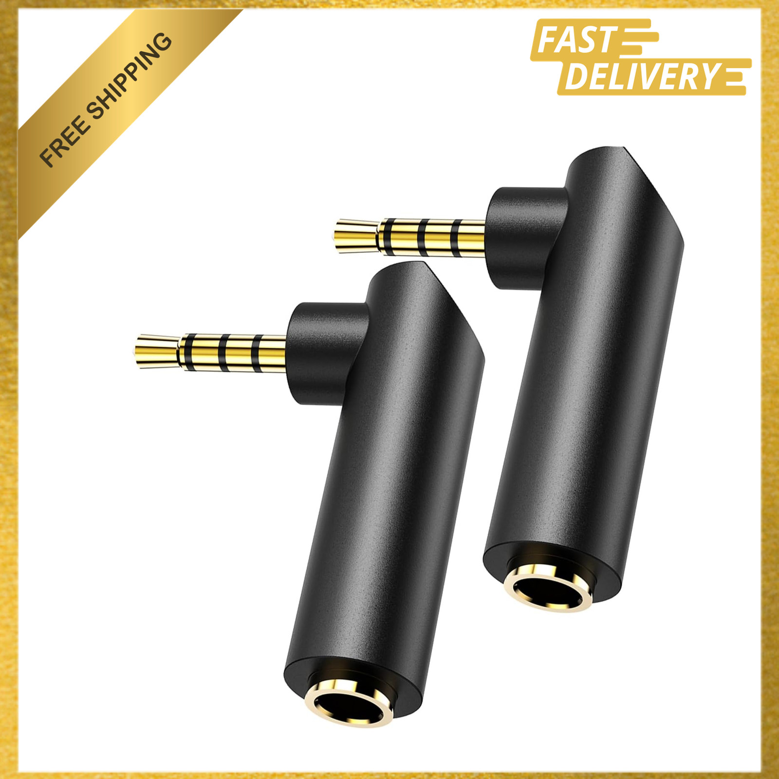 3.5mm Male to Female Audio Adapter, 90 Degree Gold-Plated TRS Stereo Jack