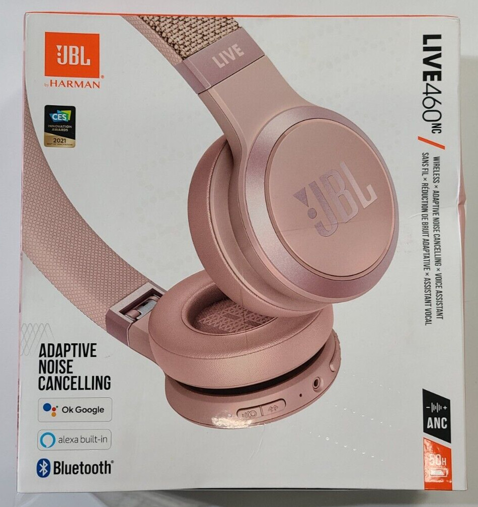 JBL Live460 NC (‎JBLLIVE460NCROSAM) Adaptive Noise Cancelling Headphones, Pink