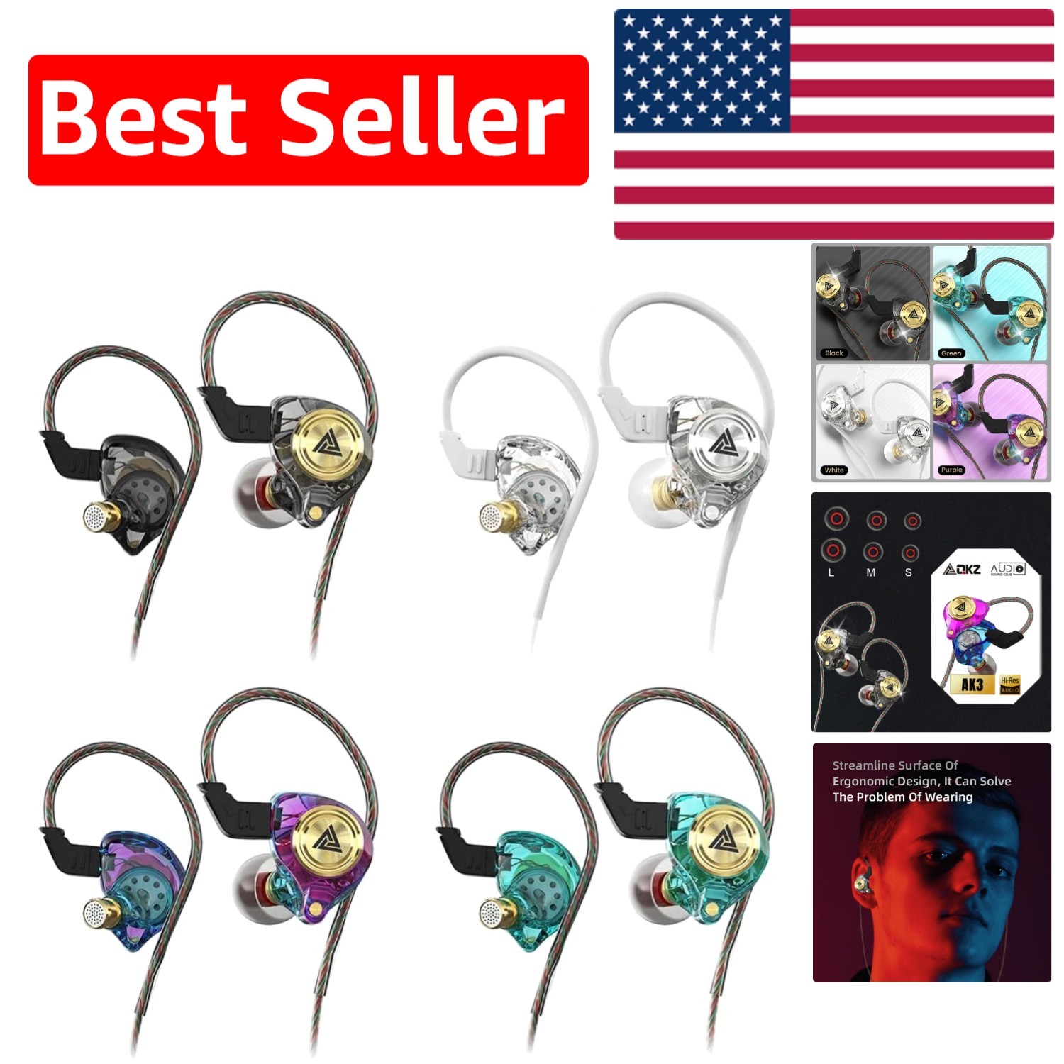 AK3FILE Wired Earbuds with Deep Bass, 10mm Driver & Active Noise Cancellation