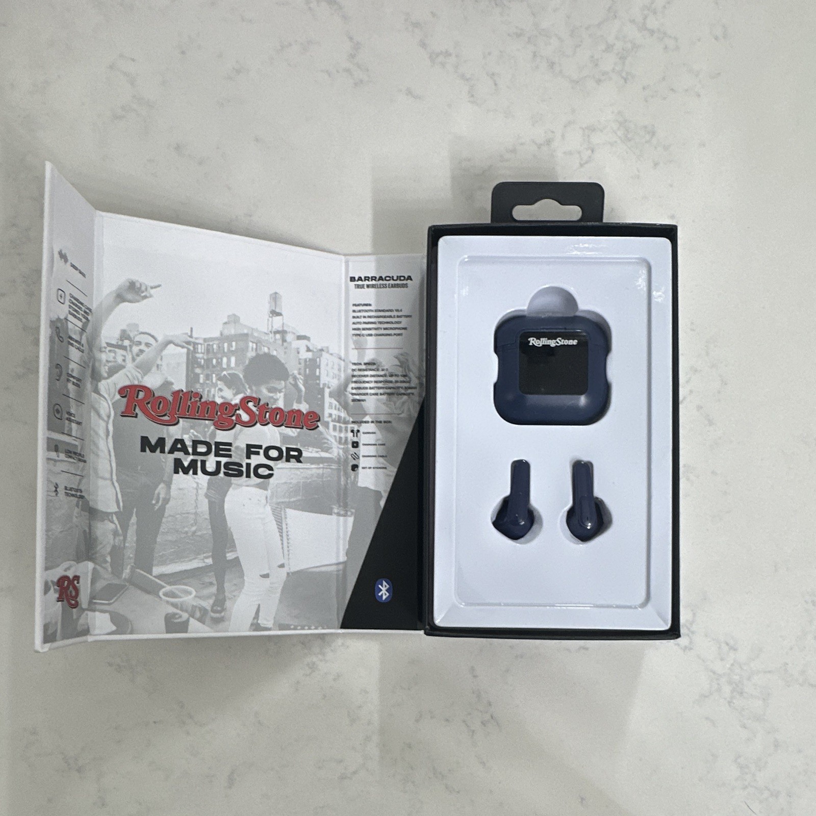 RollingStone Barracuda True Wireless Bluetooth Earbuds Blue Mic Case LED 10mm