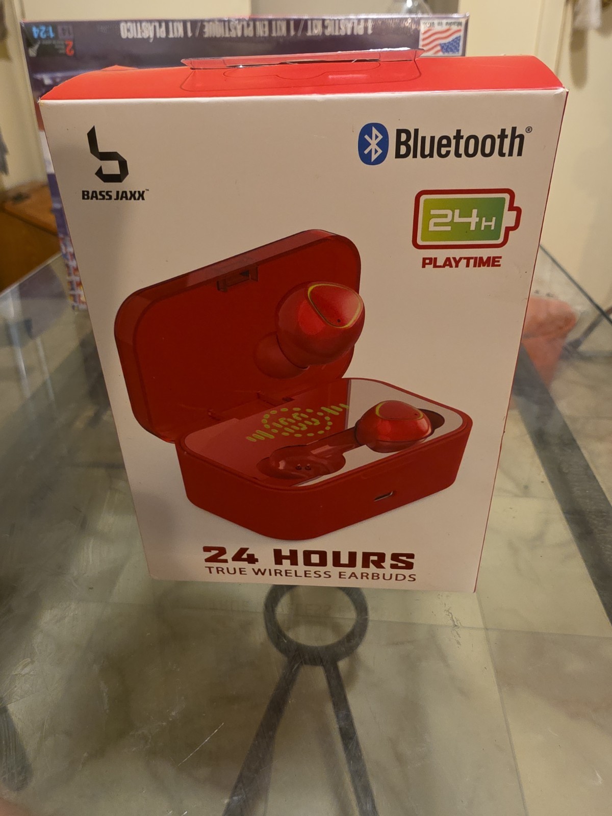 Bass Jaxx 24 Hours True Wireless Earbuds Bluetooth Touch Control USB-C Red