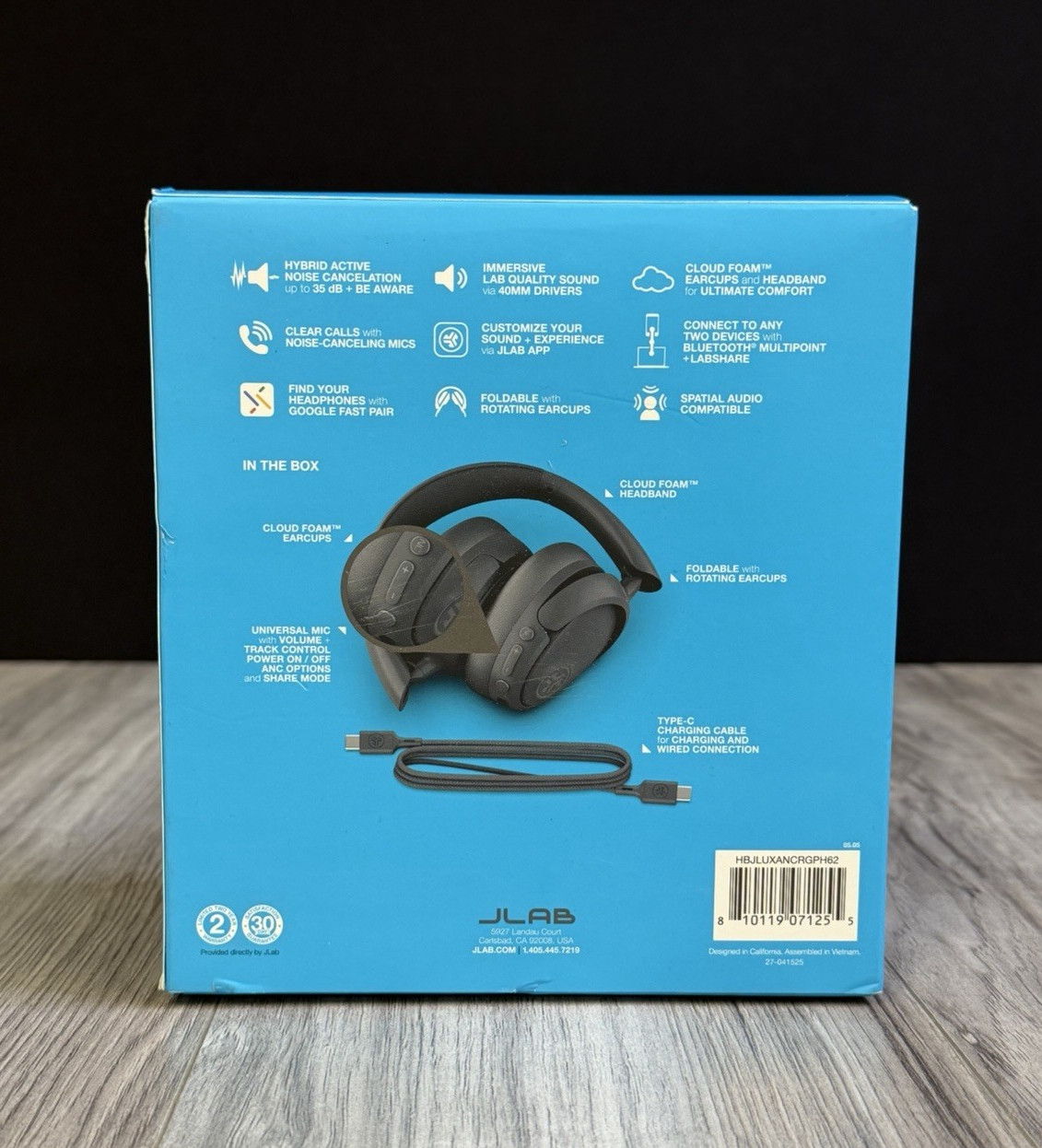 JLab JBuds Lux ANC Wireless Headphones Graphite Gray Chevron Logo Open Box NEW