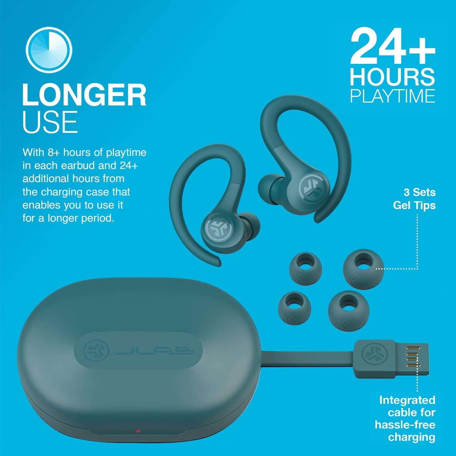 JLab Go Air Sport Bluetooth Earbuds, True Wireless with Charging Case, Teal