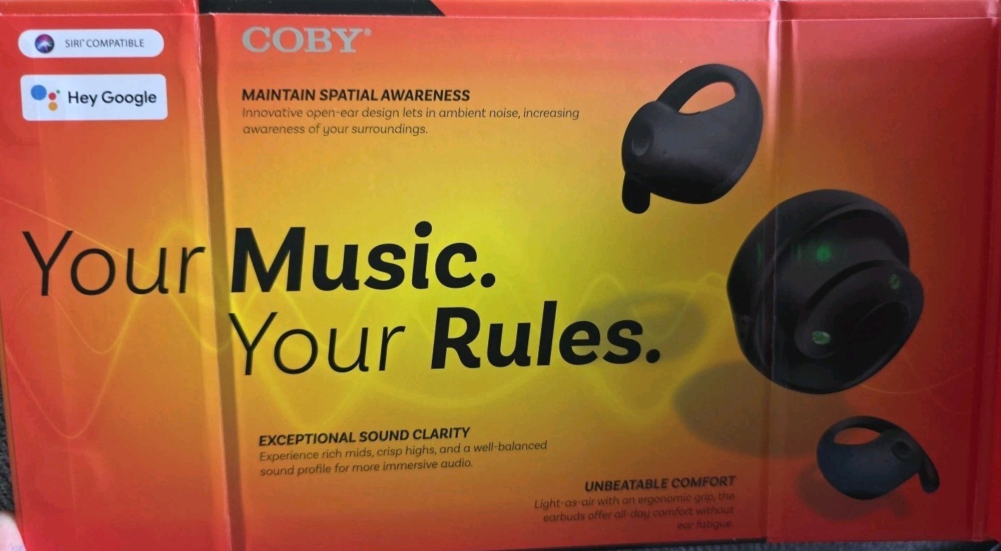 Open Ear True Wireless Earbuds, By COBY, 15 Hours Total Playtime, New In Box