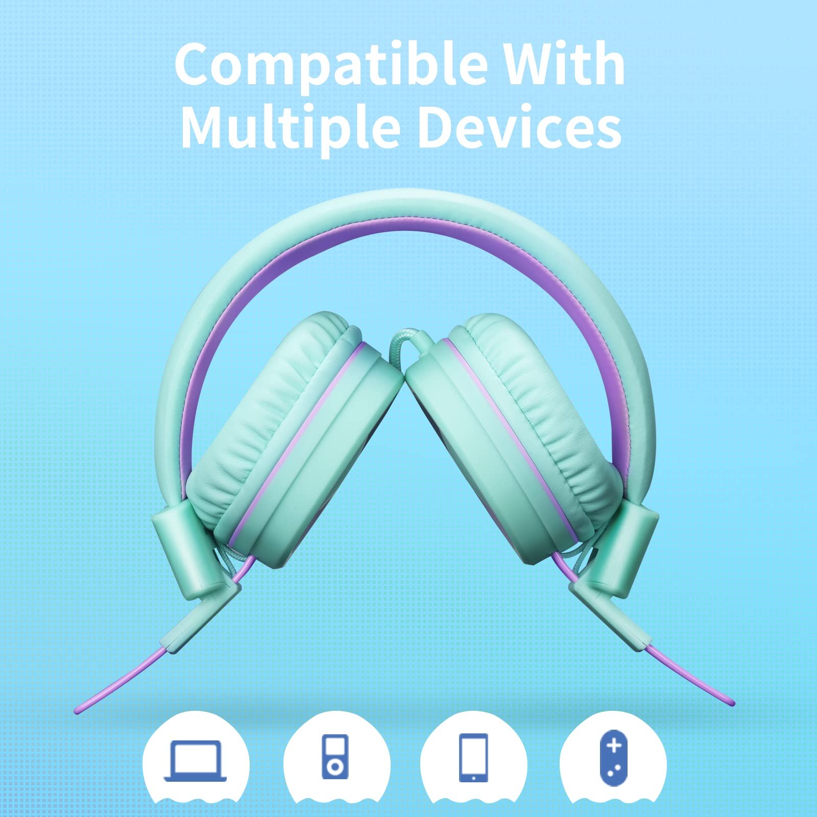 Green P10 Kids Headphones With Microphone 85/94dB Volume Control Foldable