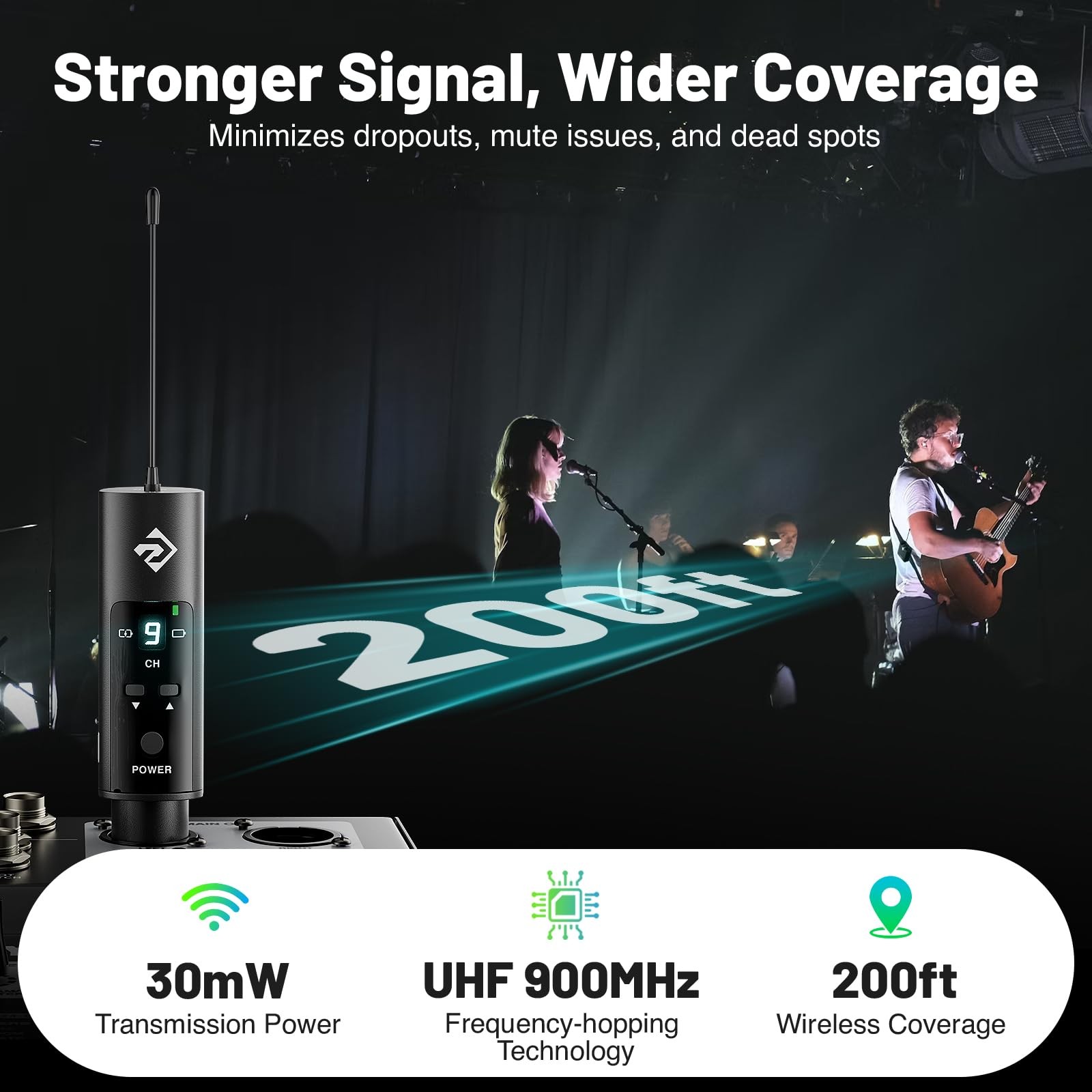 Phenyx Pro UHF Wireless in-Ear Monitor 1 Transmitter+1 Receiver, Black