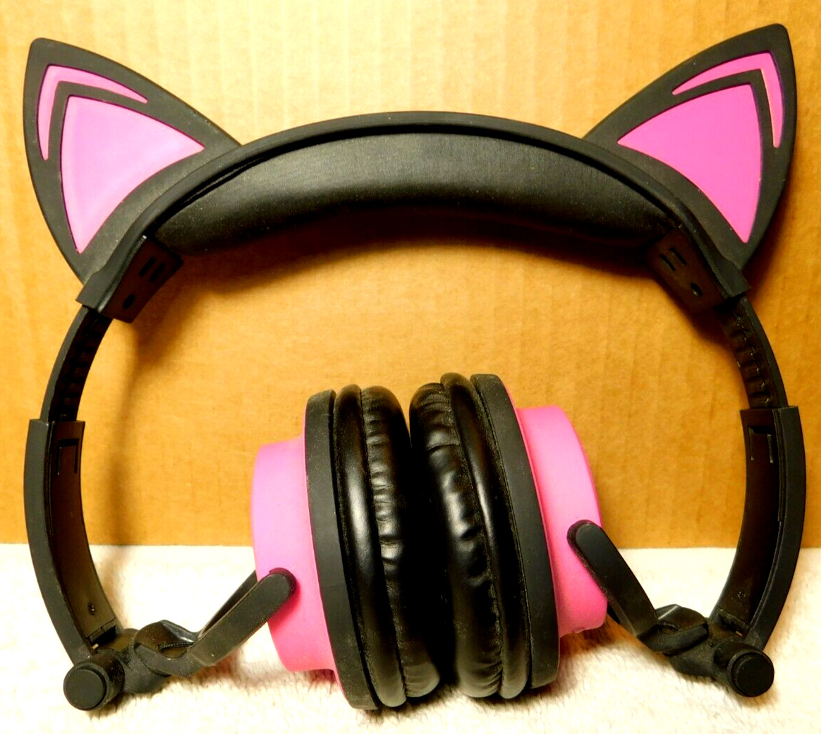 Hype~Black & Pink Cat Ears LED Lights Pink Headphones 15 Yrs. Needs 3.5mm Jack