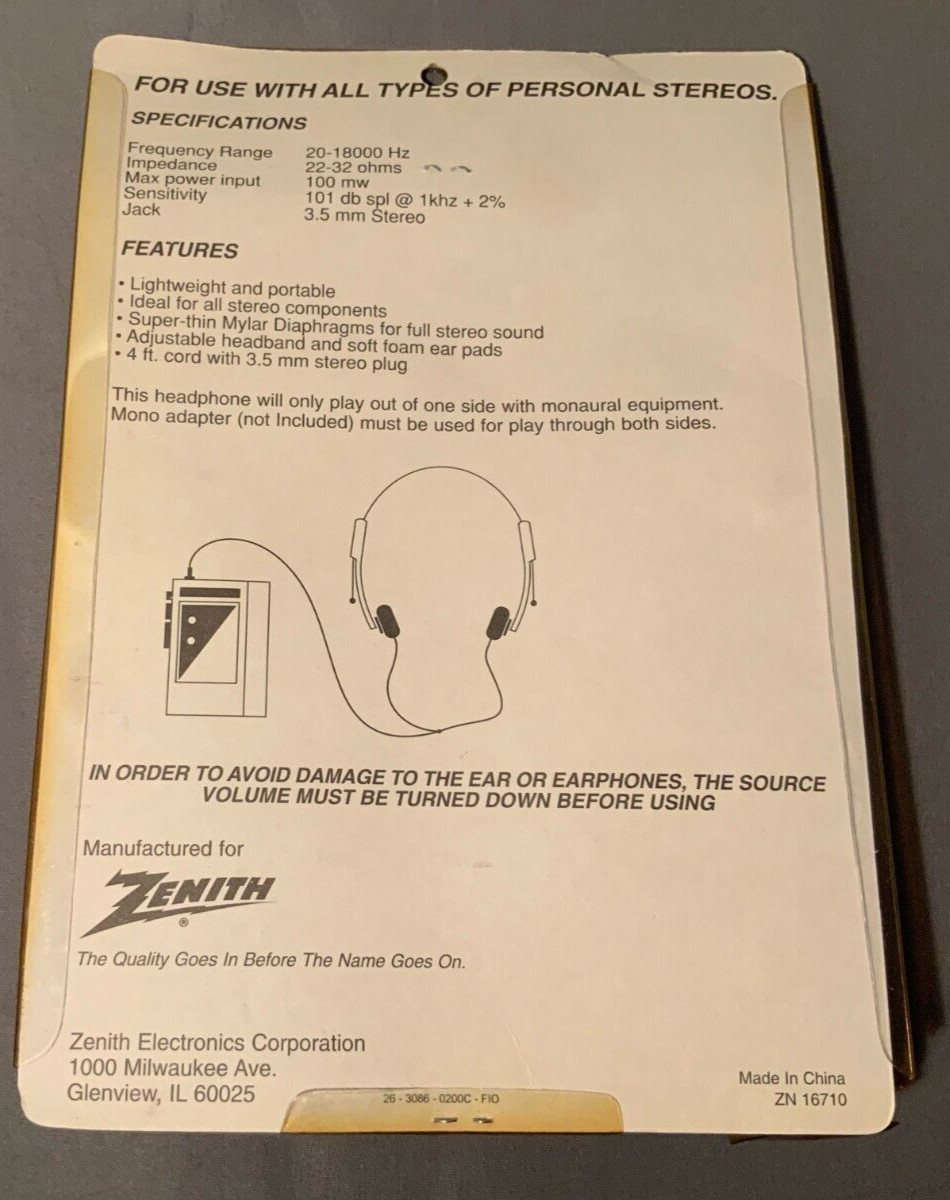 Zenith Stereo Headphones – 4ft Cord w/ 3.5mm Stereo Plug – Free Shipping