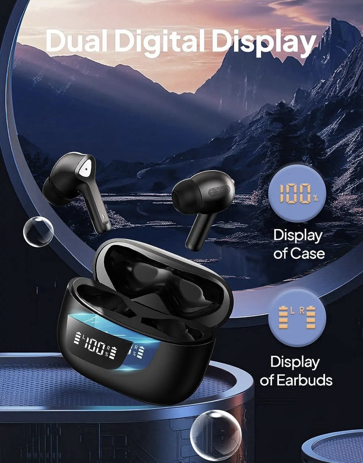 Wireless Earbuds Bluetooth Headphones With LED Power Display Charging Case