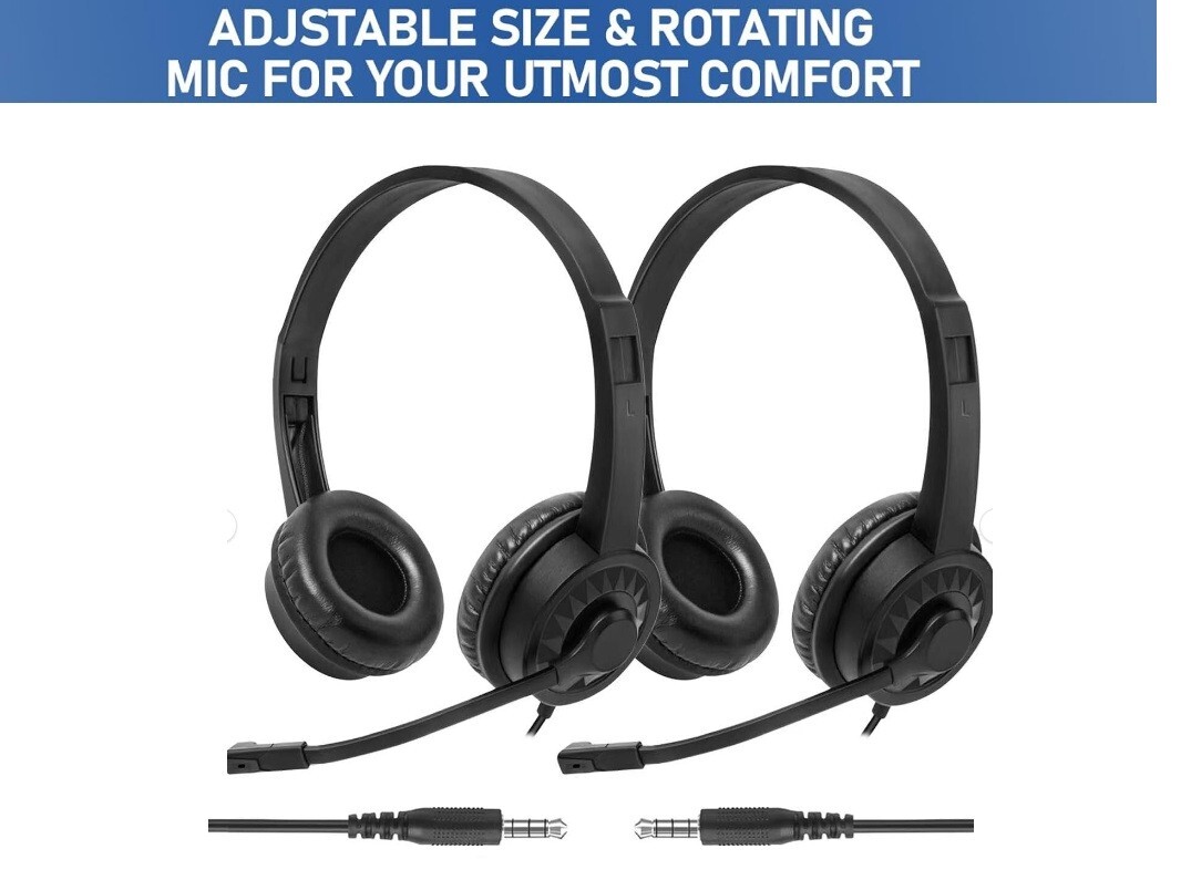 2 Pack Wired Headphones with Microphone, Rotating Mic, Noise Canceling,PlugNPlay