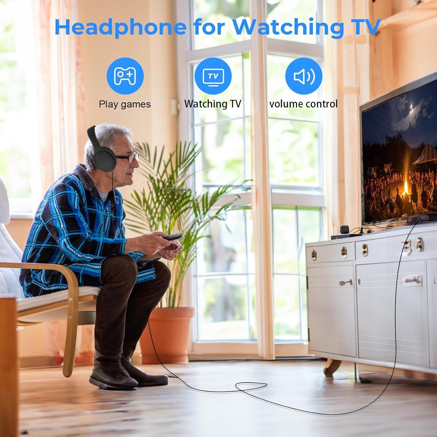 Long Cord Wired Headphones for tv, Over Ear Headphone tv Watching for Seniors…