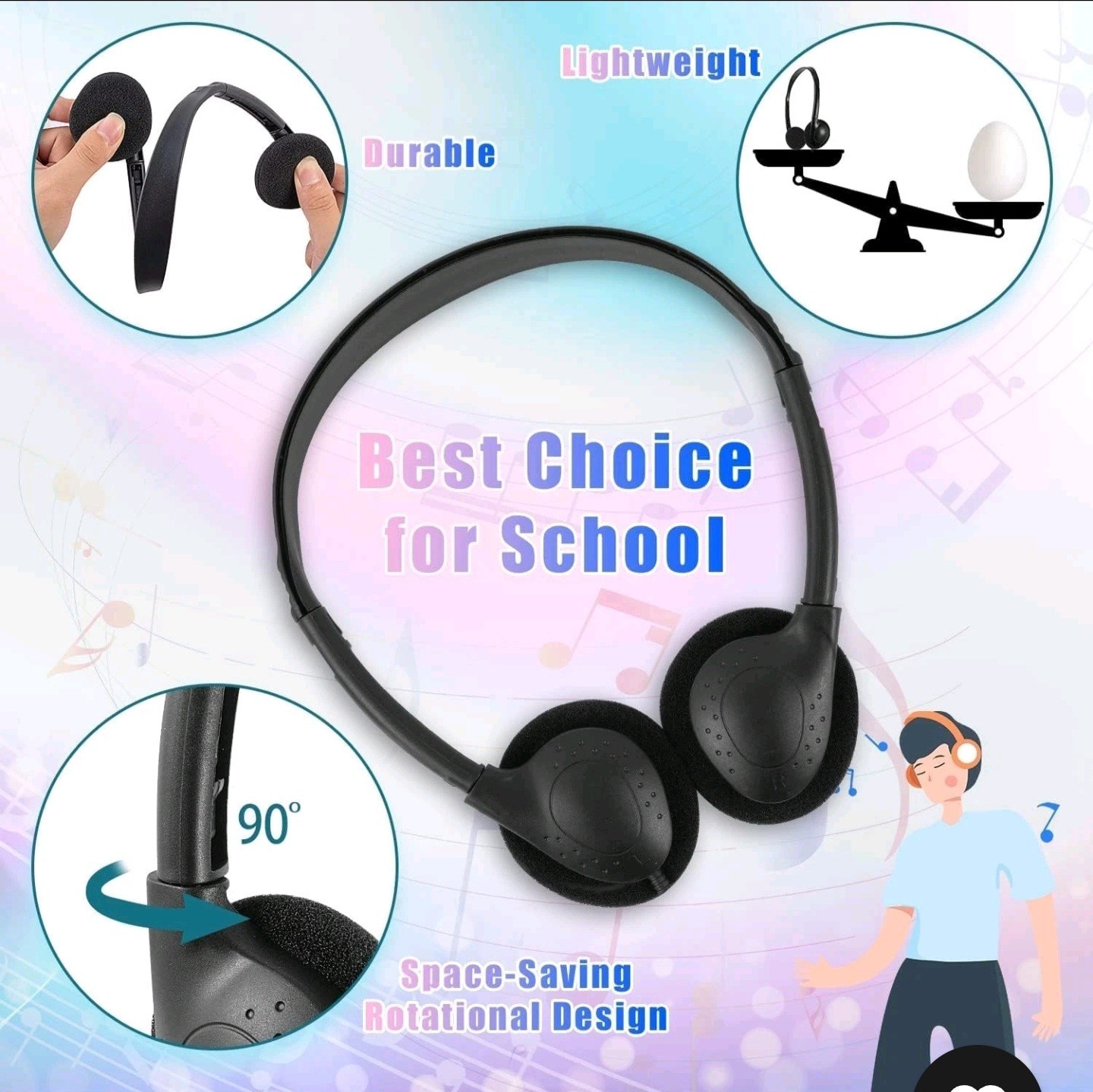 WENSDO Bulk Headphones Packs Of 10 Multi Color for School Classrom K-12