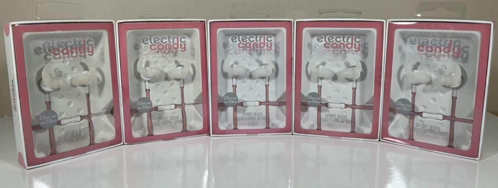 (5) Electric Candy Sport Buds Headphones w/built in Microphone – Pink – NEW