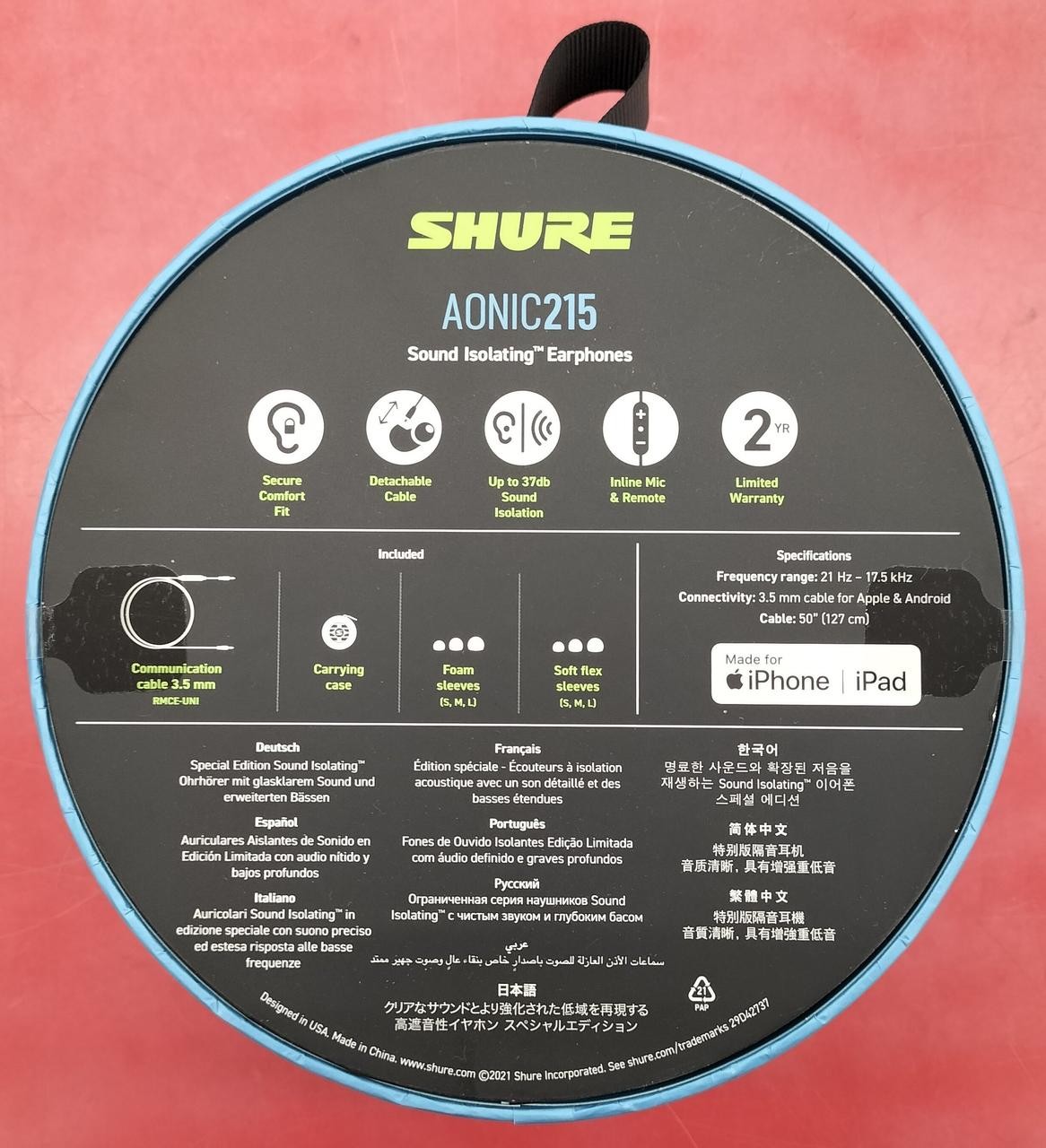 SHURE SE215DYWH UNI-A Earphones Red and White Sound Isolation