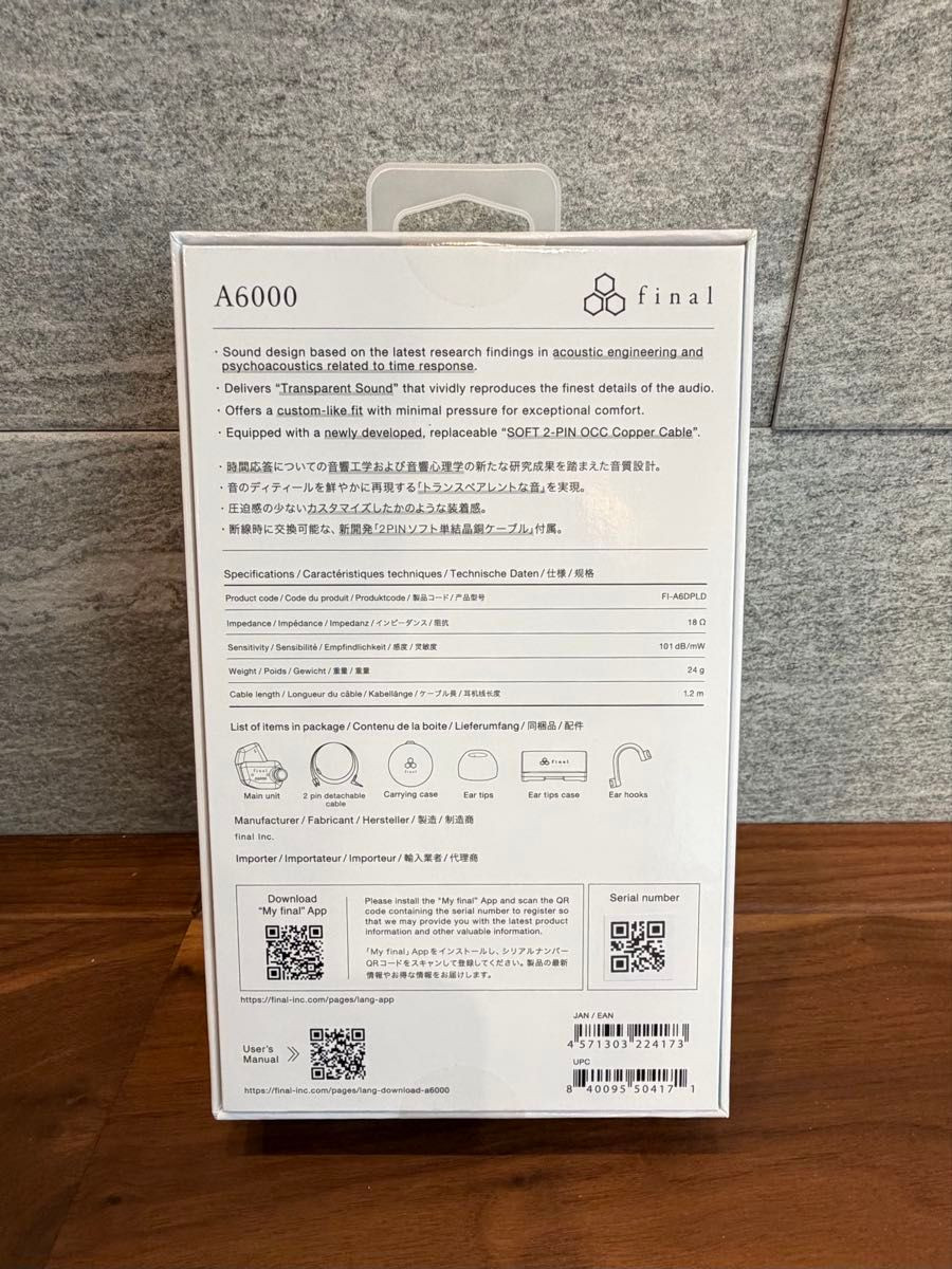 Final A6000 Wired In-Ear Earphones Hi-Res Audio From Japan Used